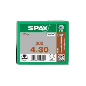 SPAX KAAPINYHDISTÄJÄRUUVI 4X30 T-20 LEVEÄKANTA OSAKIERRE NIKL.